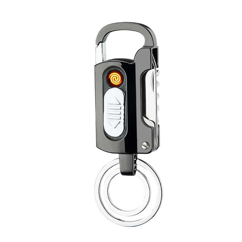 Multi-function Keychain with Cigarette Lighter, LED Flashlight, Nail File, Knife, Bottle Opener , Flathead Screwdriver